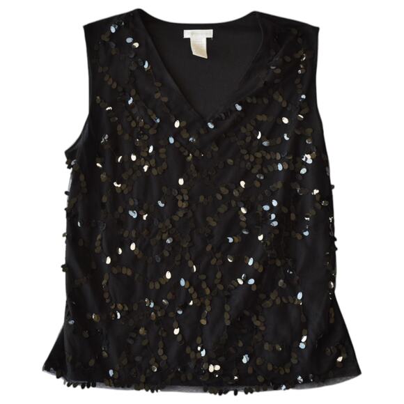 Worthington Black Sparkly Sequined Mesh Embellished Tank Top Size Large - Picture 1 of 4